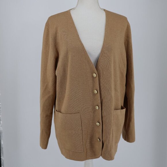 J.Crew Giselle Women’s Camel Cardigan Sweater Size M Merino Wool Cotton Blend - Picture 3 of 12